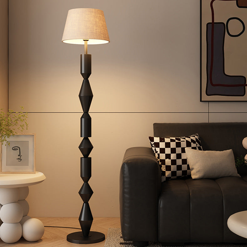 Contemporary Nordic Trapezoid Floor Lamp - Round Base, 1-Light Iron Shade for Living Room