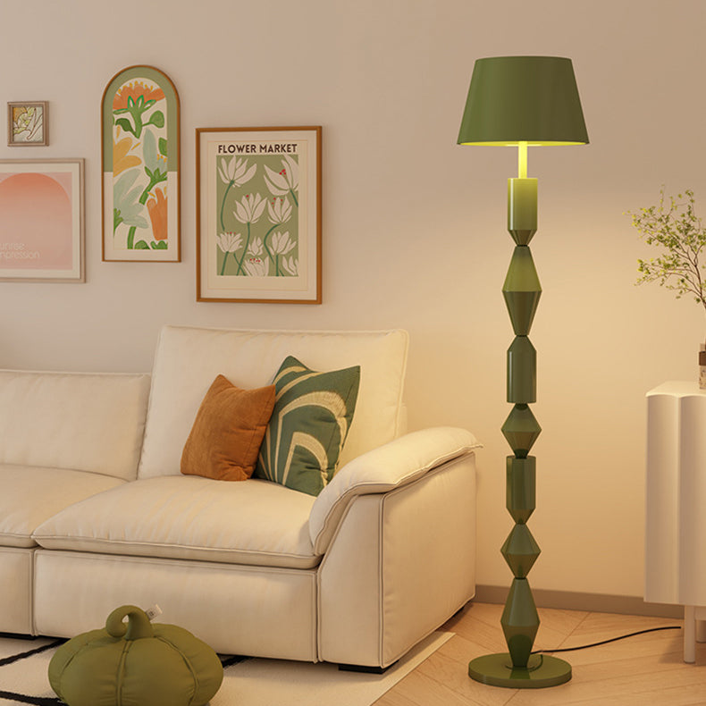 Contemporary Nordic Trapezoid Floor Lamp - Round Base, 1-Light Iron Shade for Living Room