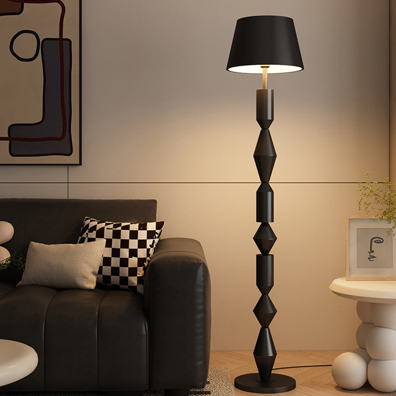 Contemporary Nordic Trapezoid Floor Lamp - Round Base, 1-Light Iron Shade for Living Room