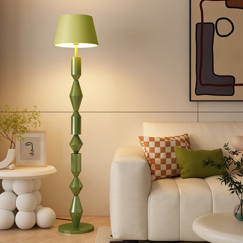 Contemporary Nordic Trapezoid Floor Lamp - Round Base, 1-Light Iron Shade for Living Room