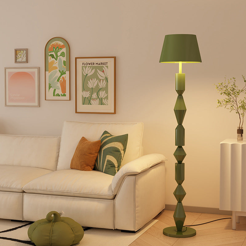 Contemporary Nordic Trapezoid Floor Lamp - Round Base, 1-Light Iron Shade for Living Room