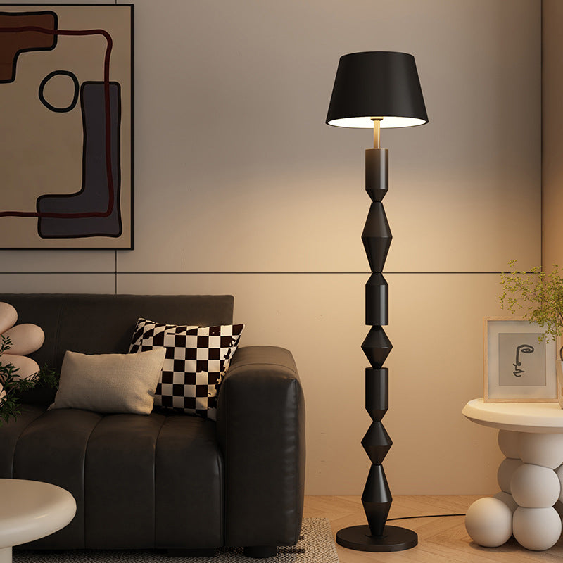 Contemporary Nordic Trapezoid Floor Lamp - Round Base, 1-Light Iron Shade for Living Room