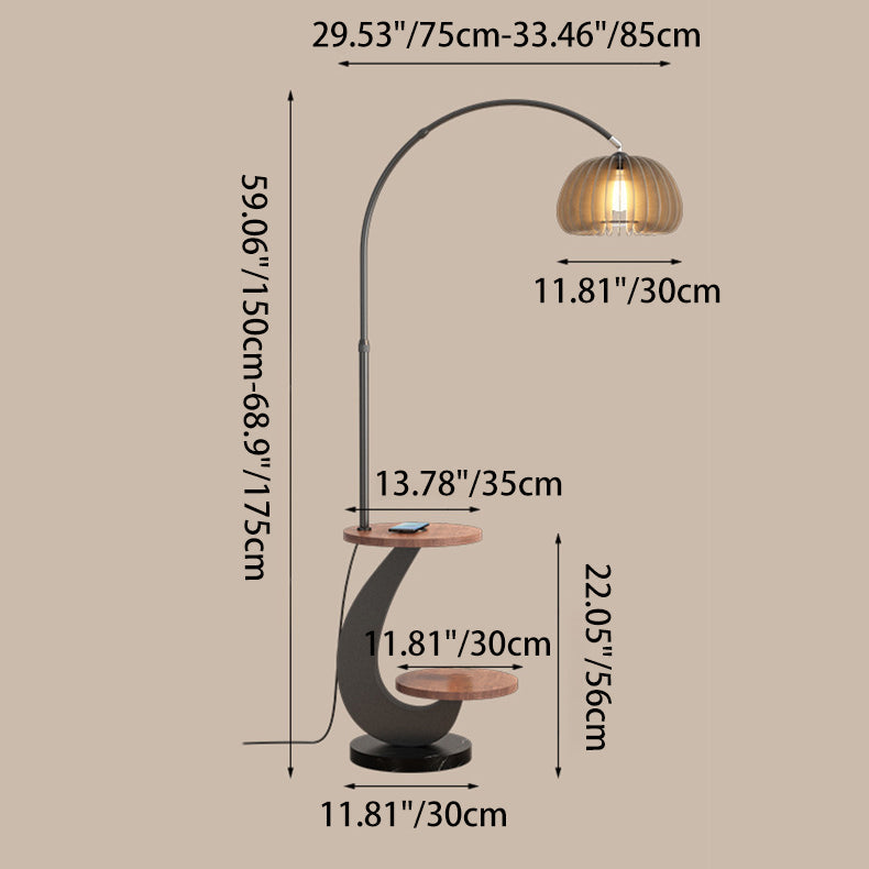 Contemporary Nordic Pumpkin Wood Lampshade Floor Lamp - Iron 1-Light for Living Room