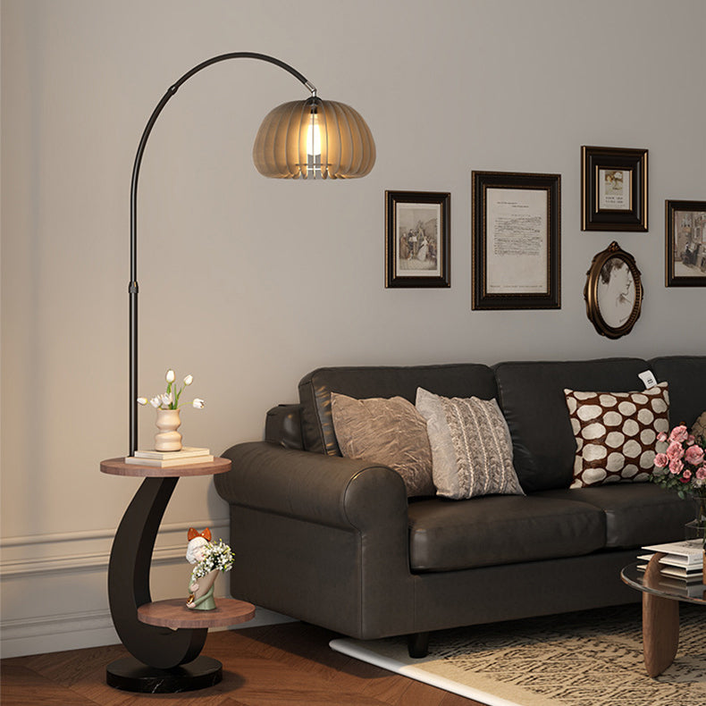 Contemporary Nordic Pumpkin Wood Lampshade Floor Lamp - Iron 1-Light for Living Room