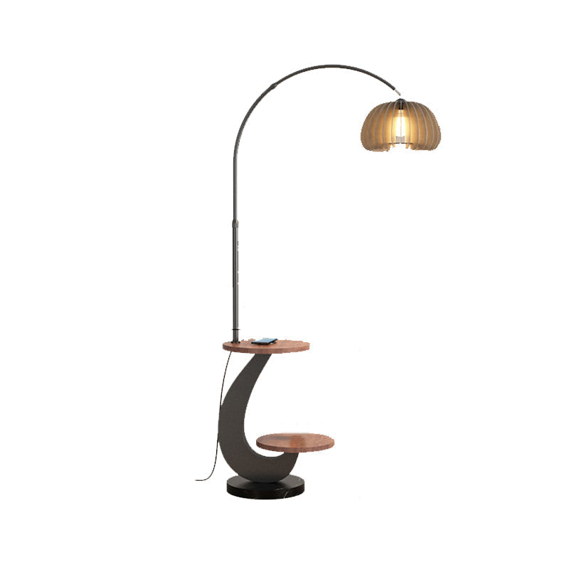 Contemporary Nordic Pumpkin Wood Lampshade Floor Lamp - Iron 1-Light for Living Room