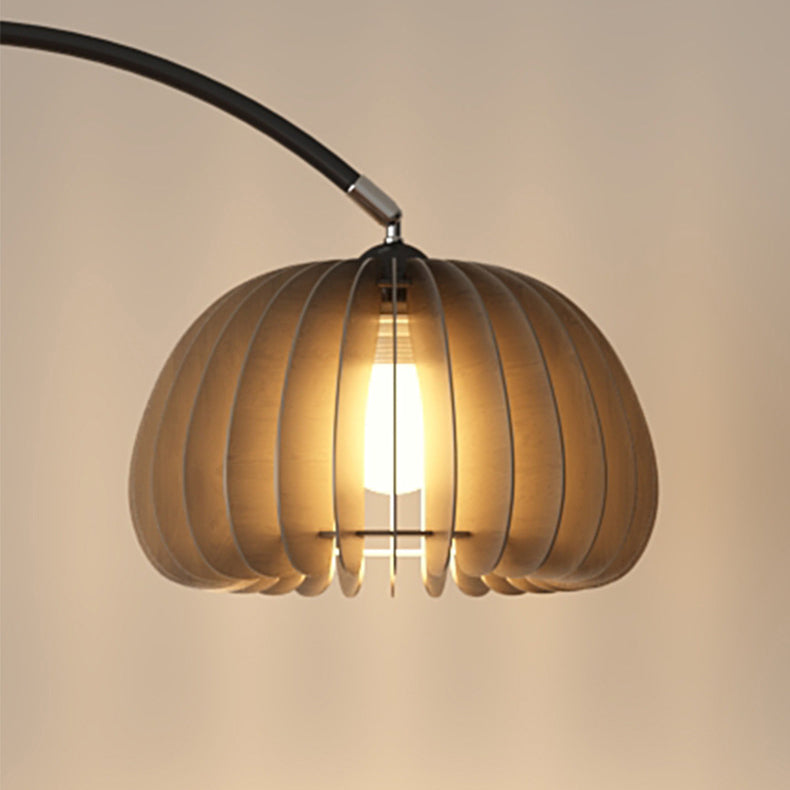 Contemporary Nordic Pumpkin Wood Lampshade Floor Lamp - Iron 1-Light for Living Room