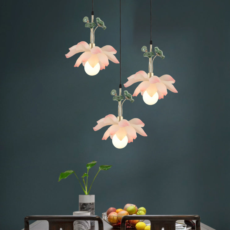 Traditional Chinese Lotus Orb Light Chandelier - Iron Resin Ceramics for Dining Room