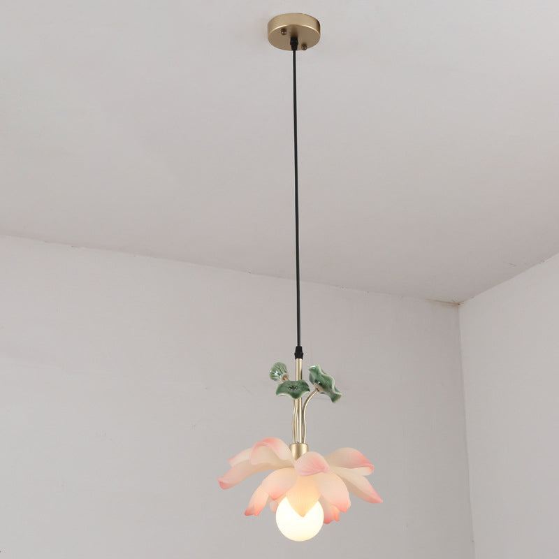 Traditional Chinese Lotus Orb Light Chandelier - Iron Resin Ceramics for Dining Room
