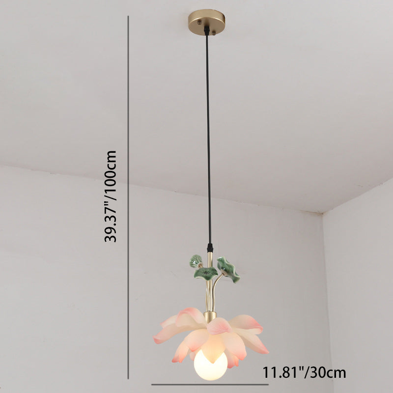 Traditional Chinese Lotus Orb Light Chandelier - Iron Resin Ceramics for Dining Room