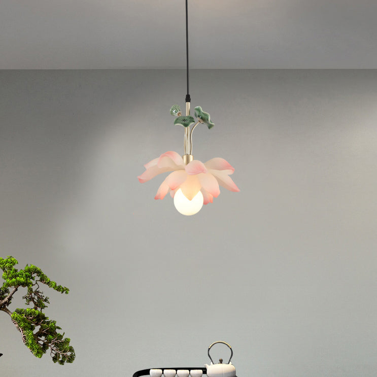 Traditional Chinese Lotus Orb Light Chandelier - Iron Resin Ceramics for Dining Room