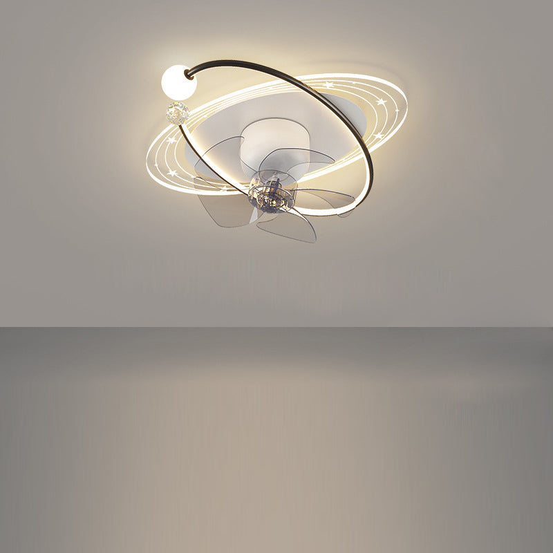 Contemporary Nordic Flush Mount Ceiling Fan Light – 5 Blade Orb Iron Acrylic LED for Bedroom
