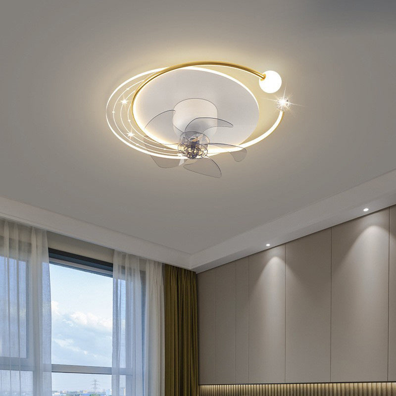 Contemporary Nordic Flush Mount Ceiling Fan Light – 5 Blade Orb Iron Acrylic LED for Bedroom