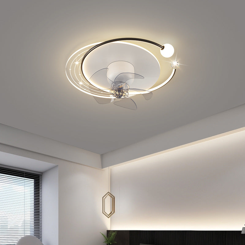 Contemporary Nordic Flush Mount Ceiling Fan Light – 5 Blade Orb Iron Acrylic LED for Bedroom