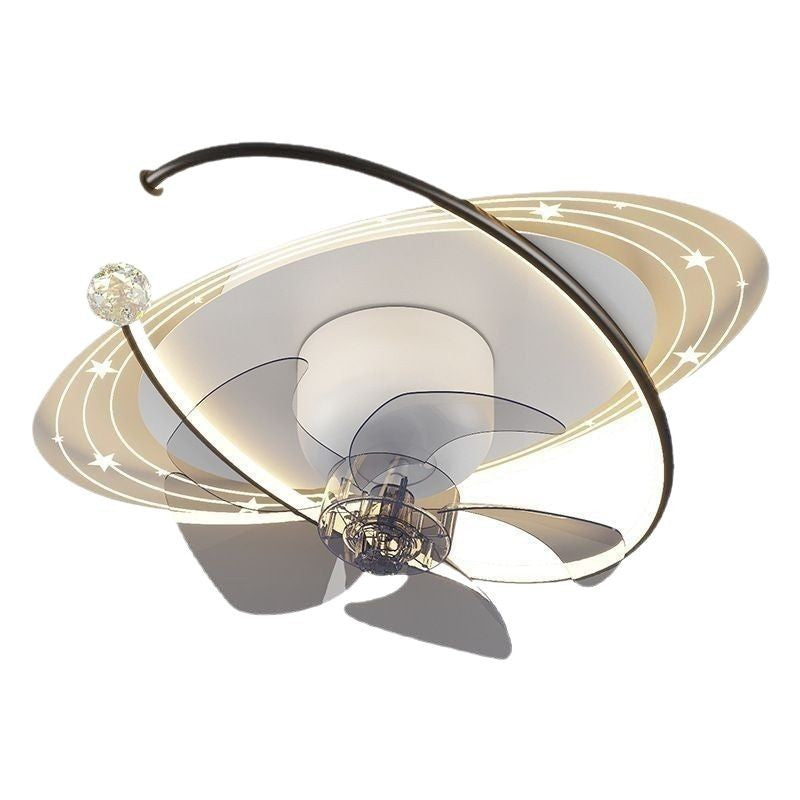 Contemporary Nordic Flush Mount Ceiling Fan Light – 5 Blade Orb Iron Acrylic LED for Bedroom