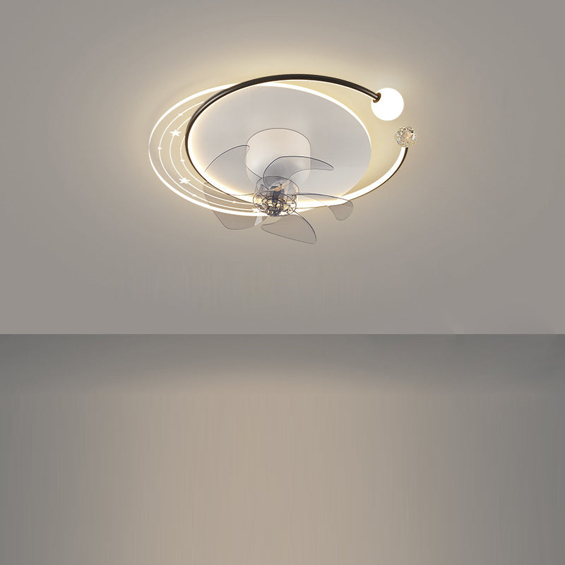 Contemporary Nordic Flush Mount Ceiling Fan Light – 5 Blade Orb Iron Acrylic LED for Bedroom