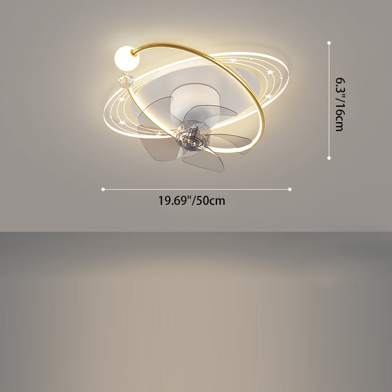Contemporary Nordic Flush Mount Ceiling Fan Light – 5 Blade Orb Iron Acrylic LED for Bedroom