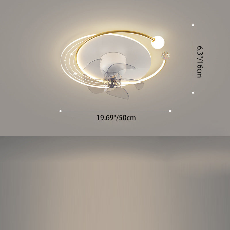 Contemporary Nordic Flush Mount Ceiling Fan Light – 5 Blade Orb Iron Acrylic LED for Bedroom
