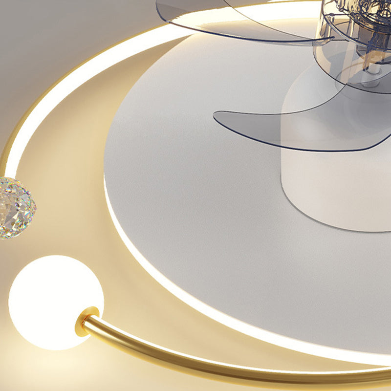 Contemporary Nordic Flush Mount Ceiling Fan Light – 5 Blade Orb Iron Acrylic LED for Bedroom