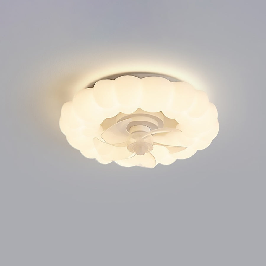 Contemporary Nordic Cream Round Clouds LED Flush Mount Ceiling Fan Light for Bedroom