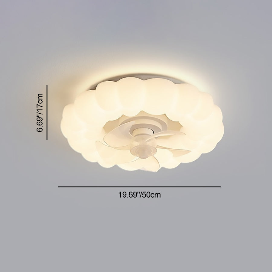 Contemporary Nordic Cream Round Clouds LED Flush Mount Ceiling Fan Light for Bedroom