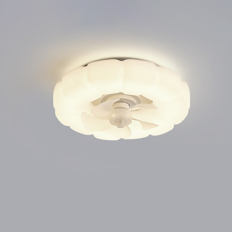 Contemporary Nordic Cream Round Clouds LED Flush Mount Ceiling Fan Light for Bedroom