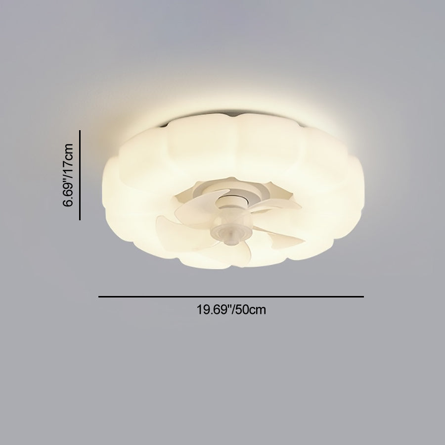 Contemporary Nordic Cream Round Clouds LED Flush Mount Ceiling Fan Light for Bedroom