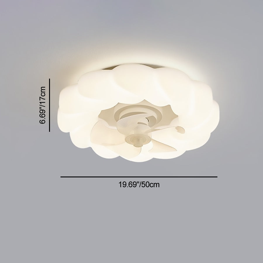 Contemporary Nordic Cream Round Clouds LED Flush Mount Ceiling Fan Light for Bedroom