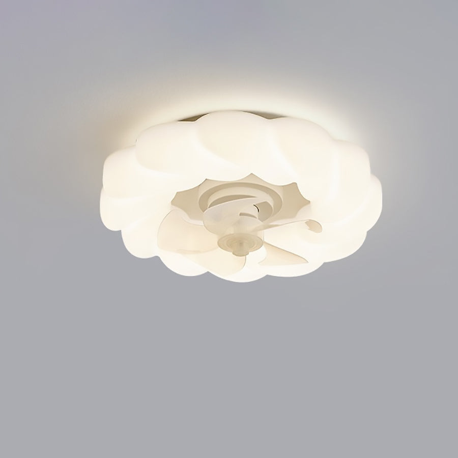 Contemporary Nordic Cream Round Clouds LED Flush Mount Ceiling Fan Light for Bedroom