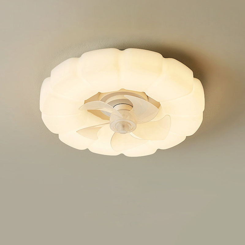 Contemporary Nordic Cream Round Clouds LED Flush Mount Ceiling Fan Light for Bedroom