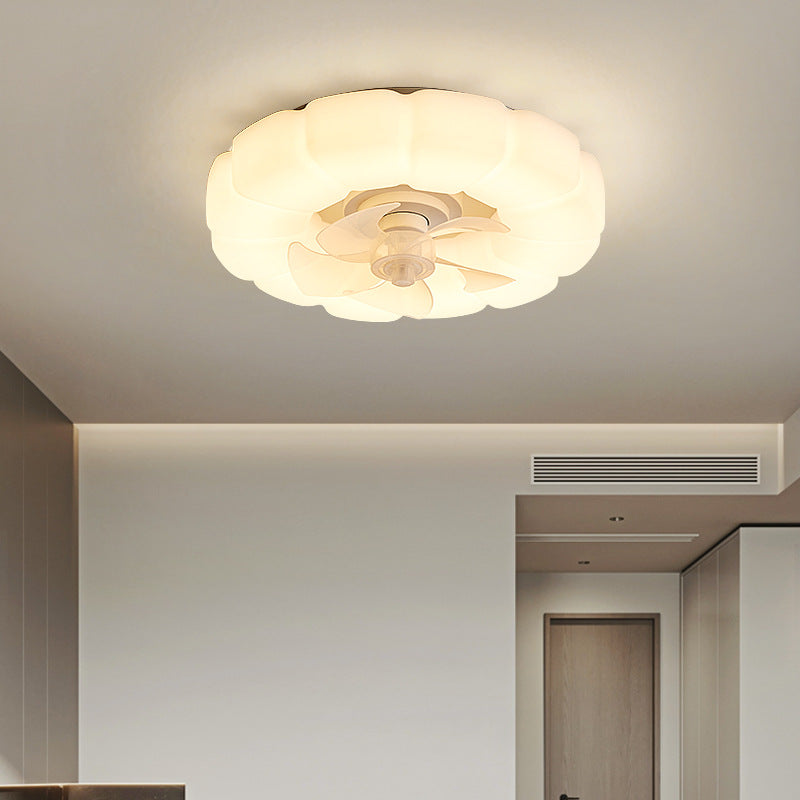 Contemporary Nordic Cream Round Clouds LED Flush Mount Ceiling Fan Light for Bedroom