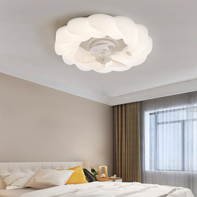 Contemporary Nordic Cream Round Clouds LED Flush Mount Ceiling Fan Light for Bedroom