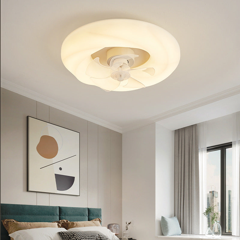 Contemporary Nordic Cream Round Clouds LED Flush Mount Ceiling Fan Light for Bedroom