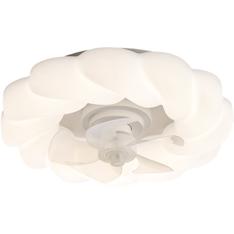 Contemporary Nordic Cream Round Clouds LED Flush Mount Ceiling Fan Light for Bedroom