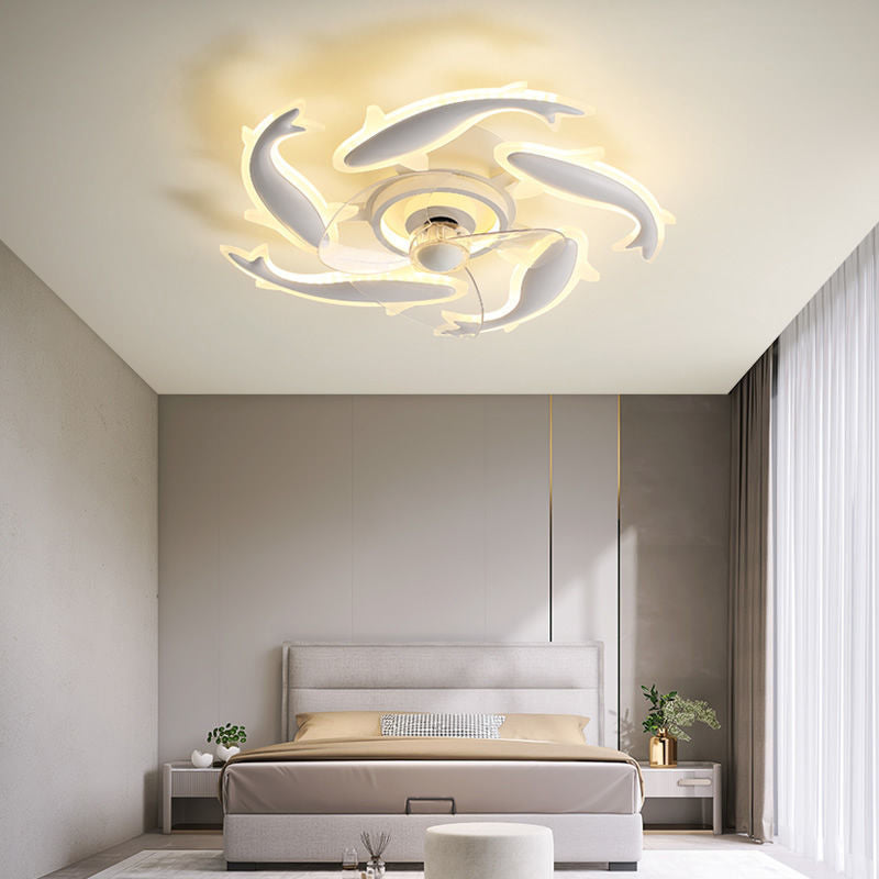 Goldfish Design LED Semi-Flush Mount Ceiling Fan Light for Bedroom - Contemporary Acrylic Aluminum Fixture