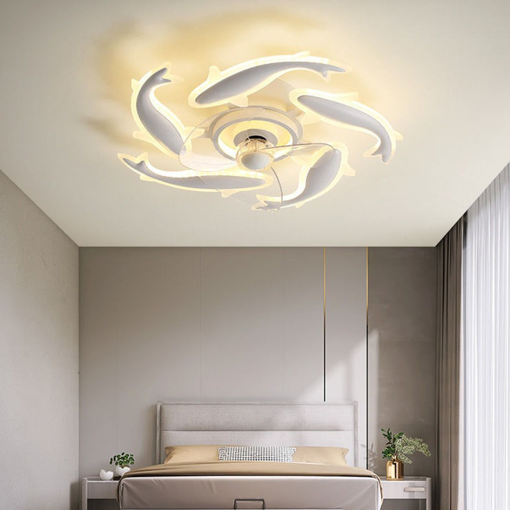 Goldfish Design LED Semi-Flush Mount Ceiling Fan Light for Bedroom - Contemporary Acrylic Aluminum Fixture
