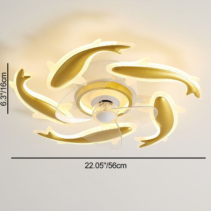Goldfish Design LED Semi-Flush Mount Ceiling Fan Light for Bedroom - Contemporary Acrylic Aluminum Fixture