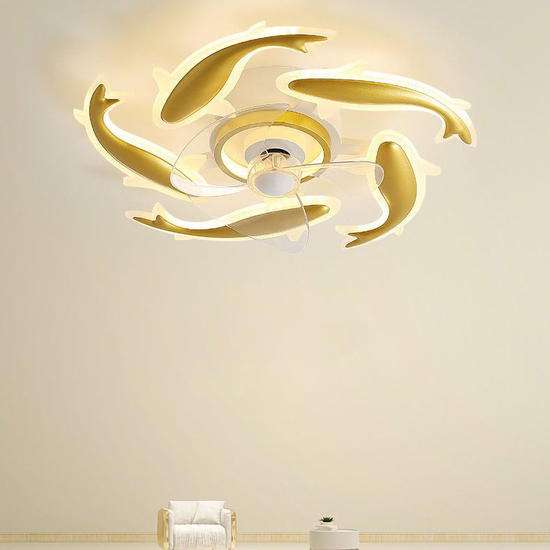 Goldfish Design LED Semi-Flush Mount Ceiling Fan Light for Bedroom - Contemporary Acrylic Aluminum Fixture