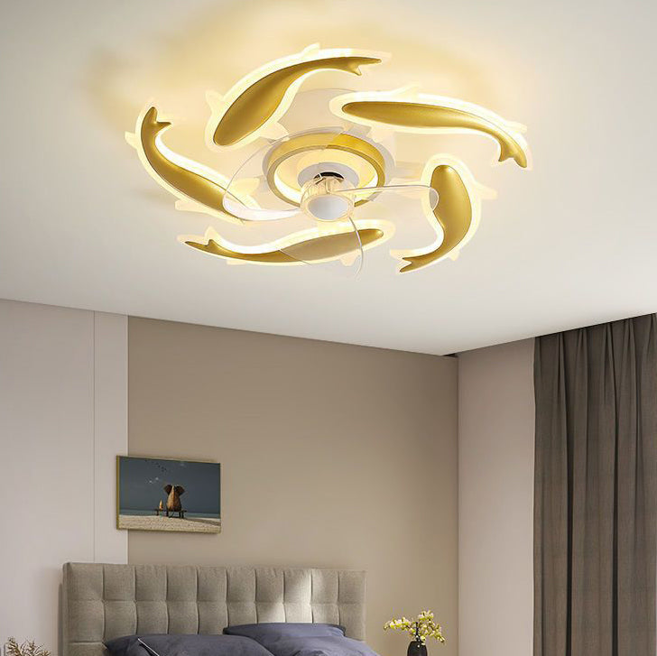 Goldfish Design LED Semi-Flush Mount Ceiling Fan Light for Bedroom - Contemporary Acrylic Aluminum Fixture