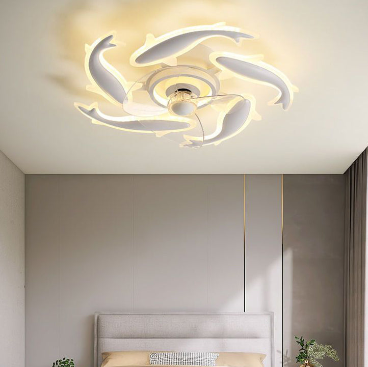 Goldfish Design LED Semi-Flush Mount Ceiling Fan Light for Bedroom - Contemporary Acrylic Aluminum Fixture