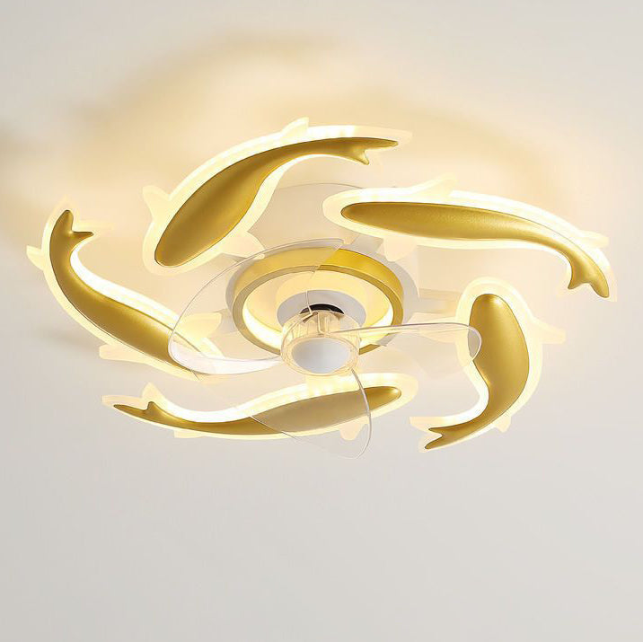 Goldfish Design LED Semi-Flush Mount Ceiling Fan Light for Bedroom - Contemporary Acrylic Aluminum Fixture