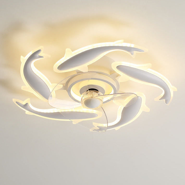 Goldfish Design LED Semi-Flush Mount Ceiling Fan Light for Bedroom - Contemporary Acrylic Aluminum Fixture