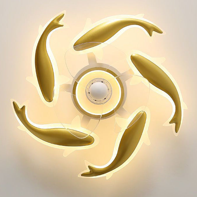 Goldfish Design LED Semi-Flush Mount Ceiling Fan Light for Bedroom - Contemporary Acrylic Aluminum Fixture
