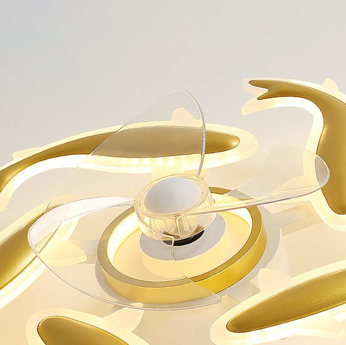 Goldfish Design LED Semi-Flush Mount Ceiling Fan Light for Bedroom - Contemporary Acrylic Aluminum Fixture