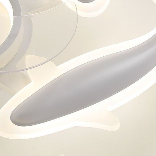Goldfish Design LED Semi-Flush Mount Ceiling Fan Light for Bedroom - Contemporary Acrylic Aluminum Fixture