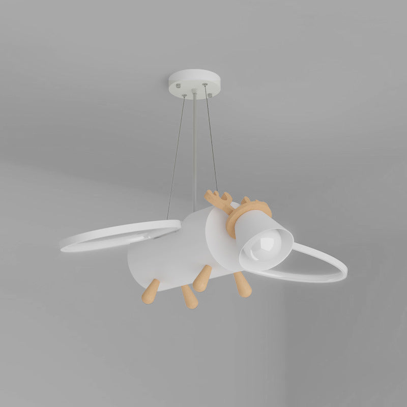 Contemporary Creative Flying Deer Round Wings Kids Iron Wood Aluminum LED Chandelier Bedroom Lighting Fixture Elegant Nursery Decor Modern Kids Room Ceiling Light Stylish Bedroom Decoration Unique Animal Design Kids Chandelier Customizable Lighting Kids B