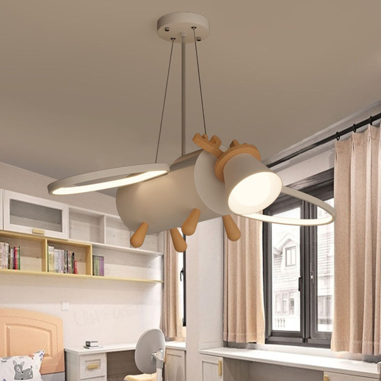 Contemporary Creative Flying Deer Round Wings Kids Iron Wood Aluminum LED Chandelier Bedroom Lighting Fixture Elegant Nursery Decor Modern Kids Room Ceiling Light Stylish Bedroom Decoration Unique Animal Design Kids Chandelier Customizable Lighting Kids B