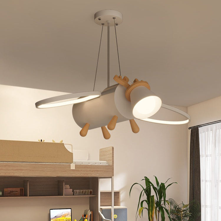 Contemporary Creative Flying Deer Round Wings Kids Iron Wood Aluminum LED Chandelier Bedroom Lighting Fixture Elegant Nursery Decor Modern Kids Room Ceiling Light Stylish Bedroom Decoration Unique Animal Design Kids Chandelier Customizable Lighting Kids B