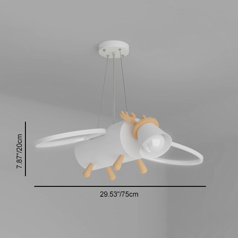 Contemporary Creative Flying Deer Round Wings Kids Iron Wood Aluminum LED Chandelier Bedroom Lighting Fixture Elegant Nursery Decor Modern Kids Room Ceiling Light Stylish Bedroom Decoration Unique Animal Design Kids Chandelier Customizable Lighting Kids B
