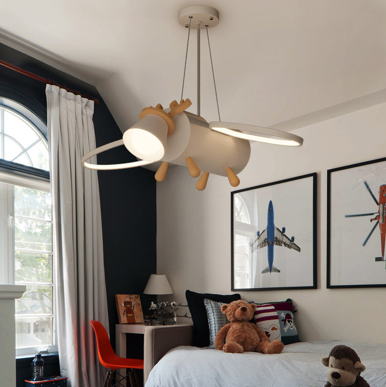 Contemporary Creative Flying Deer Round Wings Kids Iron Wood Aluminum LED Chandelier Bedroom Lighting Fixture Elegant Nursery Decor Modern Kids Room Ceiling Light Stylish Bedroom Decoration Unique Animal Design Kids Chandelier Customizable Lighting Kids B