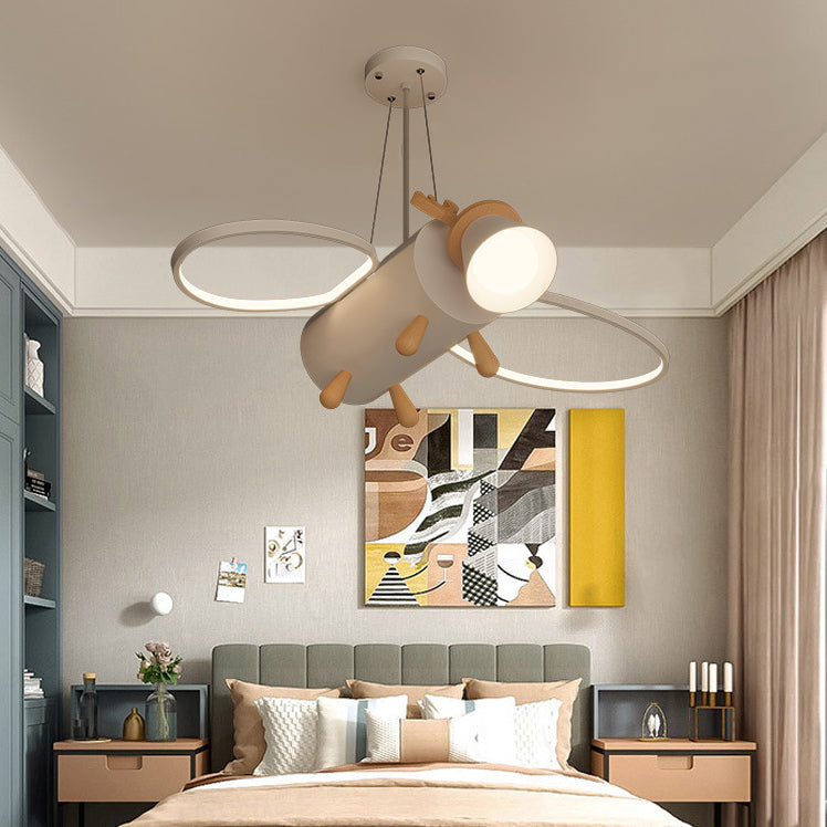Contemporary Creative Flying Deer Round Wings Kids Iron Wood Aluminum LED Chandelier Bedroom Lighting Fixture Elegant Nursery Decor Modern Kids Room Ceiling Light Stylish Bedroom Decoration Unique Animal Design Kids Chandelier Customizable Lighting Kids B